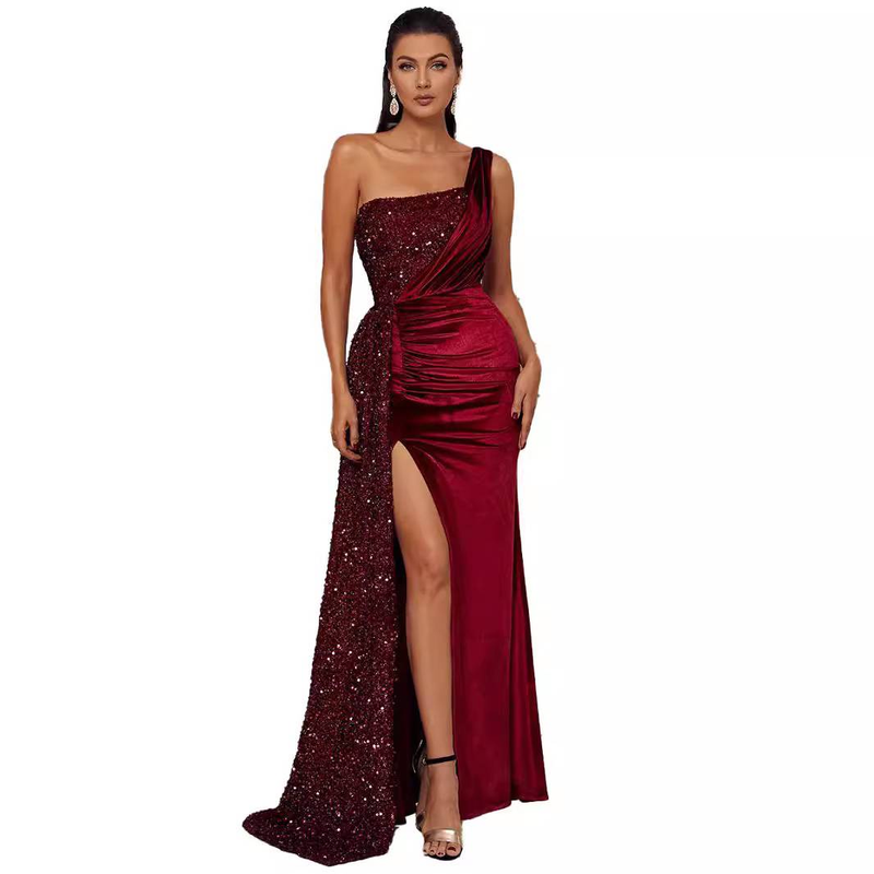 Damenbekleidung leichtes Luxus-Fischschwanz-High-End-Bankett-Temperament-Host-Einzel-trägerloses Kleid_voghion.com