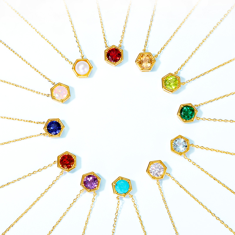 Zwölf Geburtssteinketten S925 Silber eingelegt mit mehrfarbigem kultiviertem farbigem Edelstein Schlüsselbeinkette schlichter leichter Luxus_voghion.com