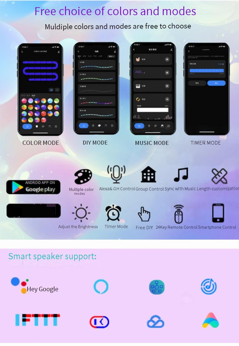 Meble domowe Tuya Wifi Bluetooth Kolorowe światło neonowe Muzyka Światło z USB Elastyczny silikon Diy Kształt Inteligentny namiot_voghion.com