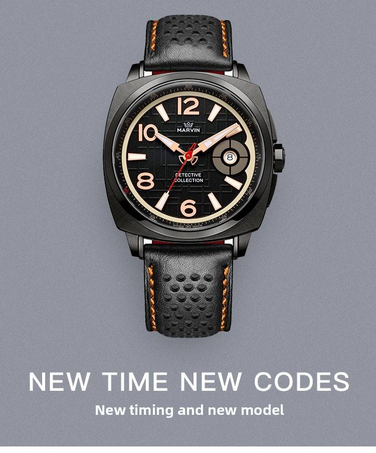 Montre de luxe Marvin pour homme, montre suisse en acier inoxydable avec affichage de la date en cristal de saphir, aiguilles et repères lumineux, mouvement à quartz, étanche jusqu'à_voghion.com