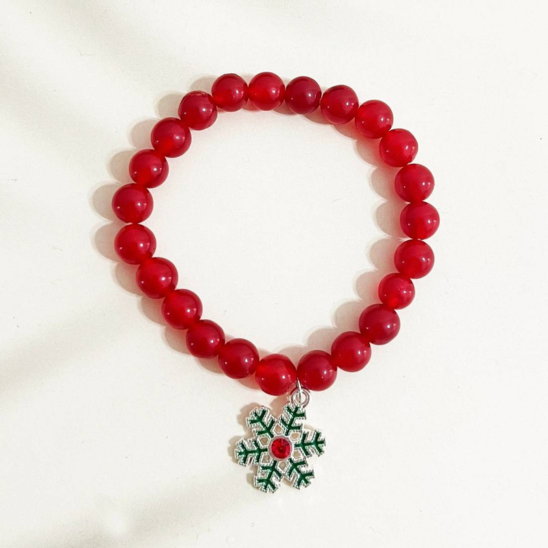 Handcrafted Christmas Beaded Bracelet With Natural Stones - Festive Tree, Snowman & Holiday Charm Design - Unisex Jewelry For Holiday Gifting_voghion.com