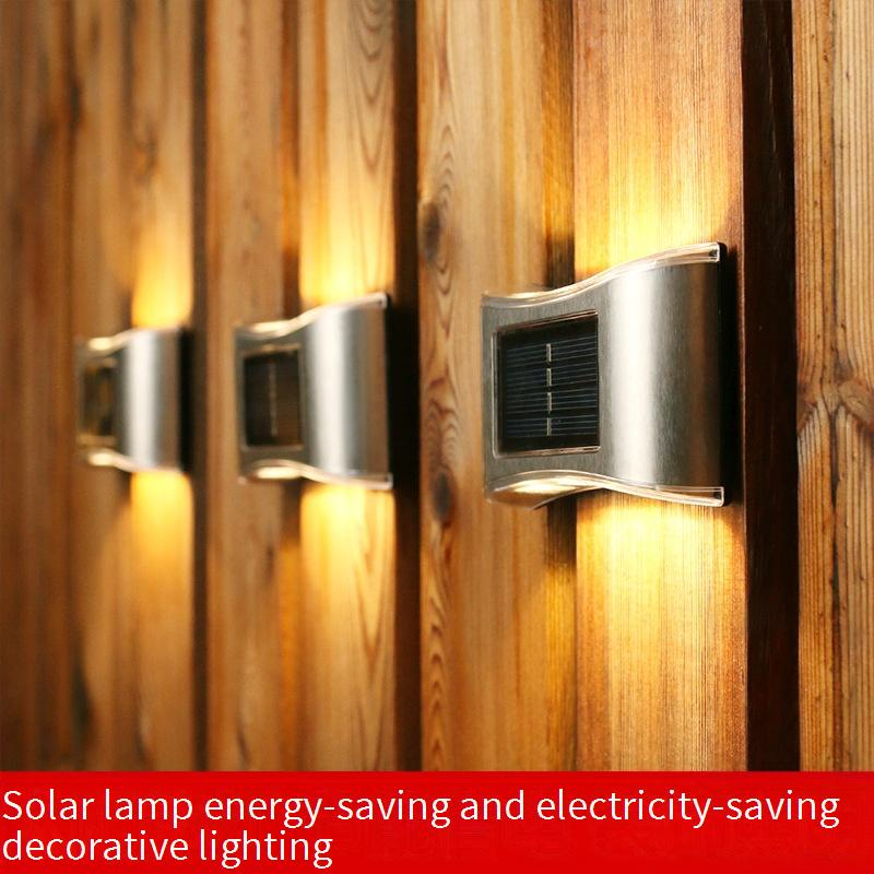 Luminária de parede LED solar, luzes de jardim externas à prova d'água com iluminação para cima e para baixo, branco quente/mudança de cor, aço inoxidável_voghion.com