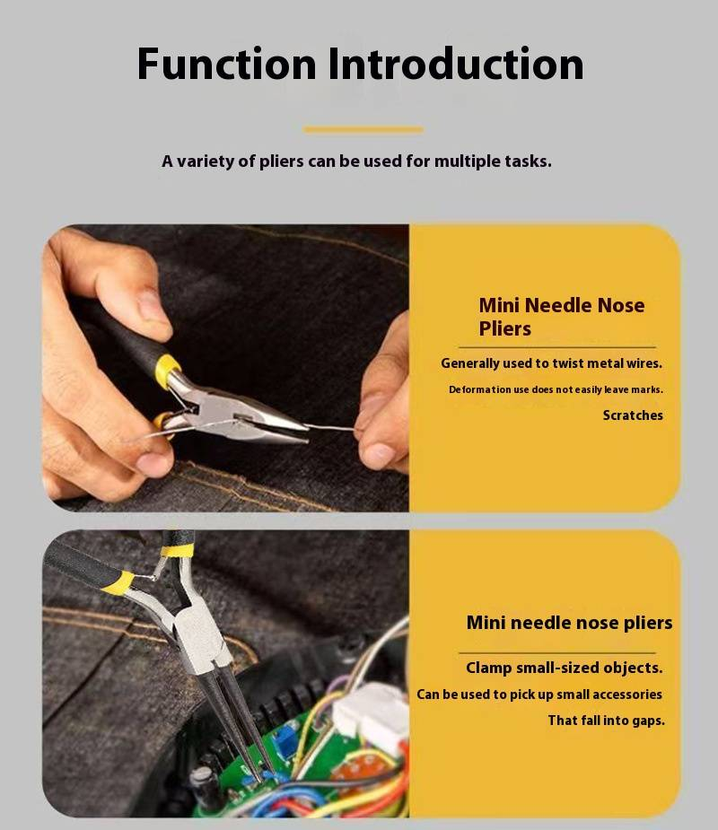 5-Zoll-Mini-Spitzzange, Mehrzweck-Drahtschneider mit gebogenen und flachen Backen für Präzisionsarbeiten, Hartstahl in Industriequalität_voghion.com