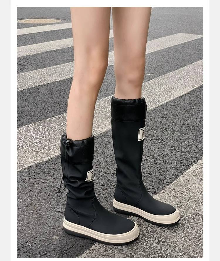 Stivali da pioggia impermeabili da donna, stivali da equitazione alti fino al ginocchio, con cerniera laterale, suola in gomma antiscivolo, comodi stivali con punta rotonda per escursioni all'aperto e passeggiate_voghion.com