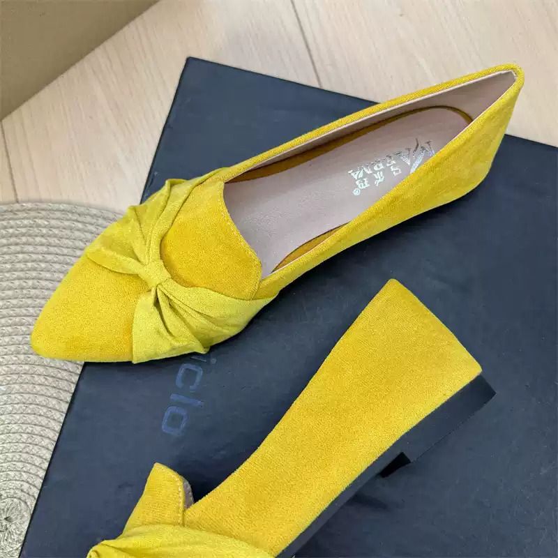 Damen-Ballerinas, schicke, einfarbige, wildlederähnliche Ballerinas für Mädchen: Spitz zulaufendes Design mit Knotendetail für vielseitigen Tragekomfort, Größe 33–44_voghion.com