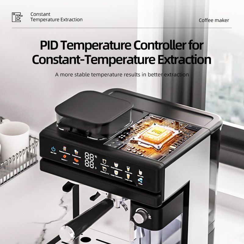 Semi-Automatic Espresso Machine With Built-in Grinder & Milk Frother – 1.8L Water Tank, 110-240V Universal Voltage, LCD Display (Model CM5720)_voghion.com