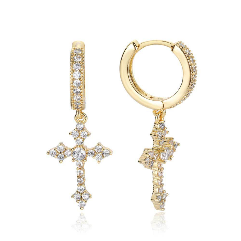 Set di gioielli da donna, orecchini a croce in zirconio intarsiato con ago in argento, moda per uomo e donna, orecchini di personalità, accessori di tendenza hip hop rap._voghion.com