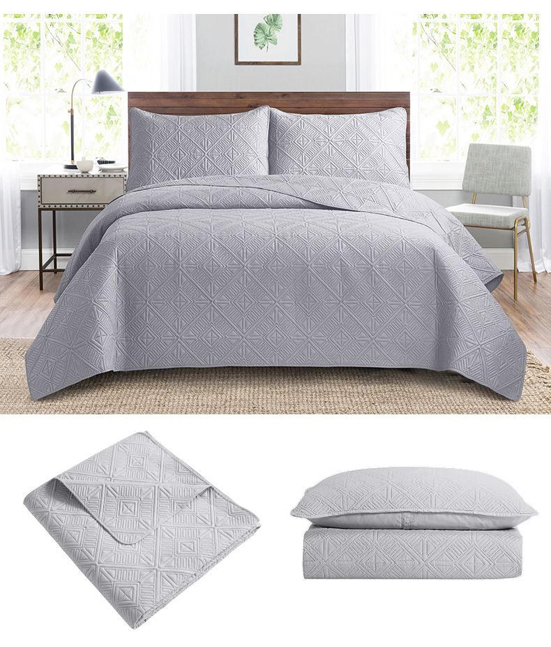 Quilted Bedspread Set 3-Piece Ultrasonic Embossed Reversible Cover With Cotton Filling Machine Washable Luxury Bedding_voghion.com