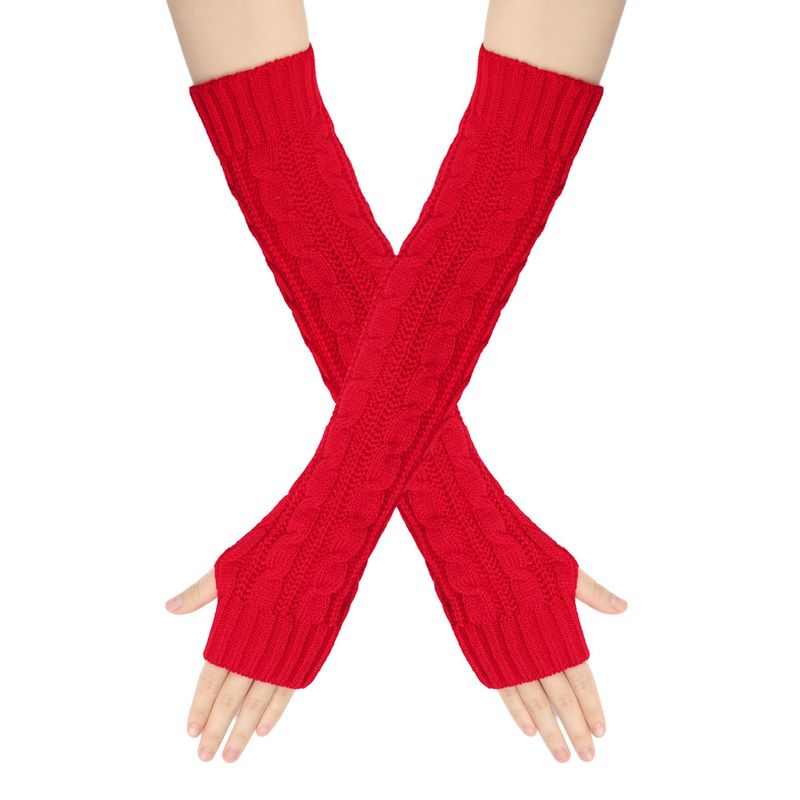 Woolen Long Fingerless Gloves Knitting Fried Dough Twists Figure 8 Open Finger For Women Autumn And Winter Acrylic Wool_voghion.com