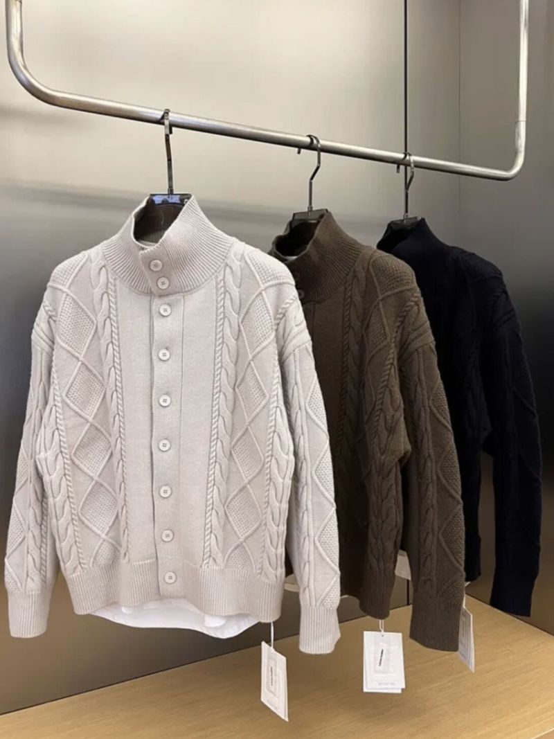 Abbigliamento da uomo Cardigan in maglia da uomo con motivo a trecce e bottoni sul davanti - Pullover casual business leggero di alta qualità per autunno e inverno_voghion.com