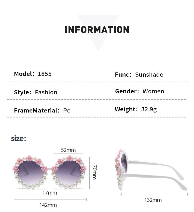 Ochelari de soare cu ramă rotundă în formă de perlă și flori 2023 pentru plajă, ochelari de soare, fotografie de nuntă personalizată_voghion.com