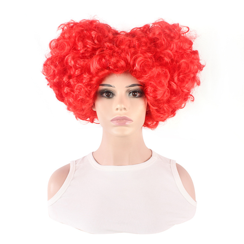 Cosplay Alice im Wunderland 2 Perücke Königin der Herzen Cos flauschige kurze lockige Kopfbedeckung Rote Königin Perücke_voghion.com