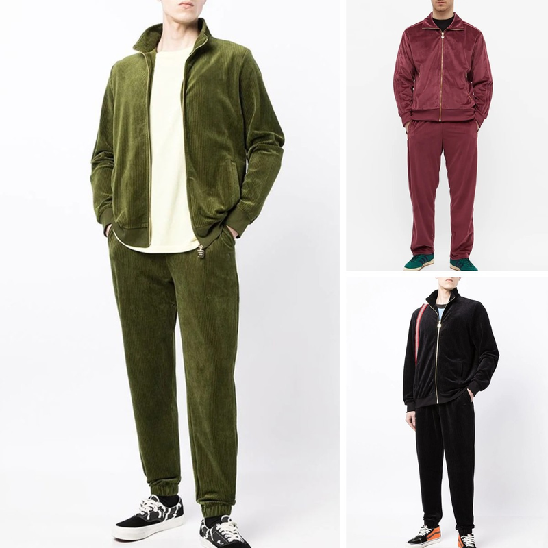 Felpa in peluche autunnale in due pezzi set da uomo di vendita calda nuovo vestito di moda casual in velluto dorato di tendenza sottile per uomo_voghion.com