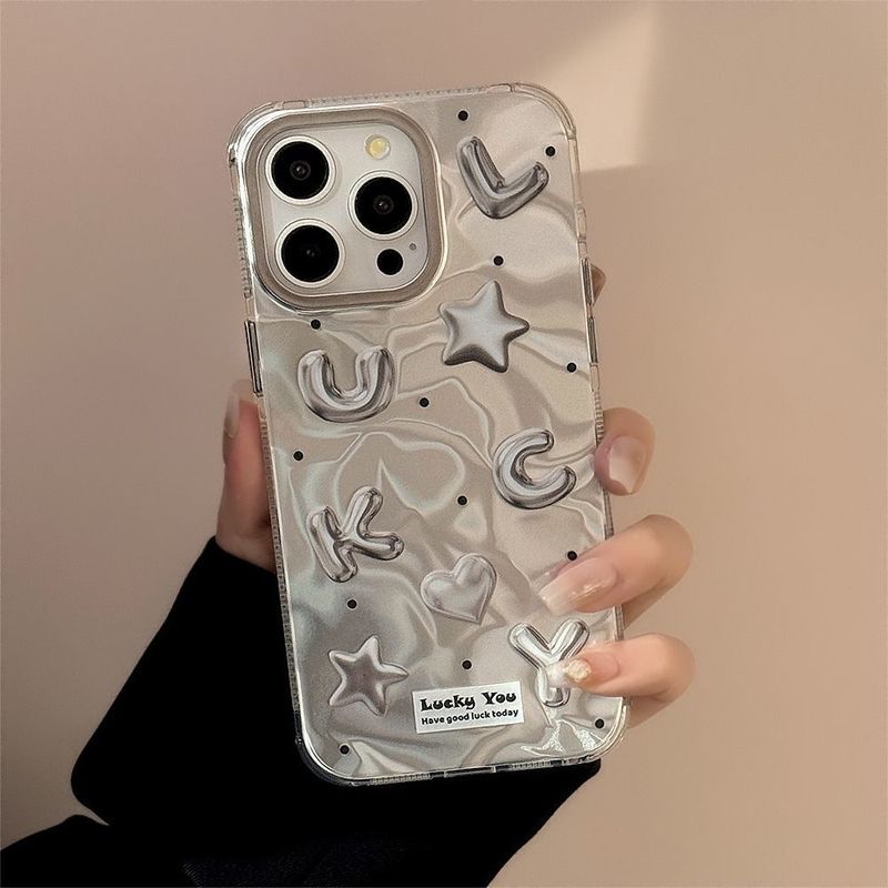 16 gegalvaniseerde ins geluksletters compatibel met iPhone 15 telefoonhoesje 14 Pro Max Water Ripple 13 Trendy 12_voghion.com