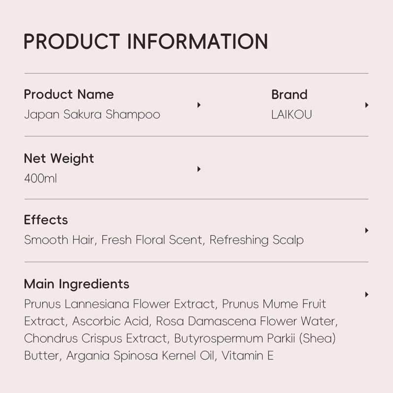 LAIKOU Sakura Shampoo 400ml Grote Fles Reinigt, Verzacht, Houdt Langdurig en Laat Geur Achter_voghion.com