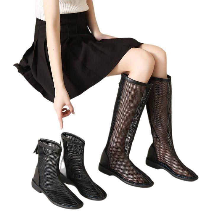 2025 Spring New Breathable Mesh Hollow Martin Short Flat Boots Women's Sandals Summer_voghion.com
