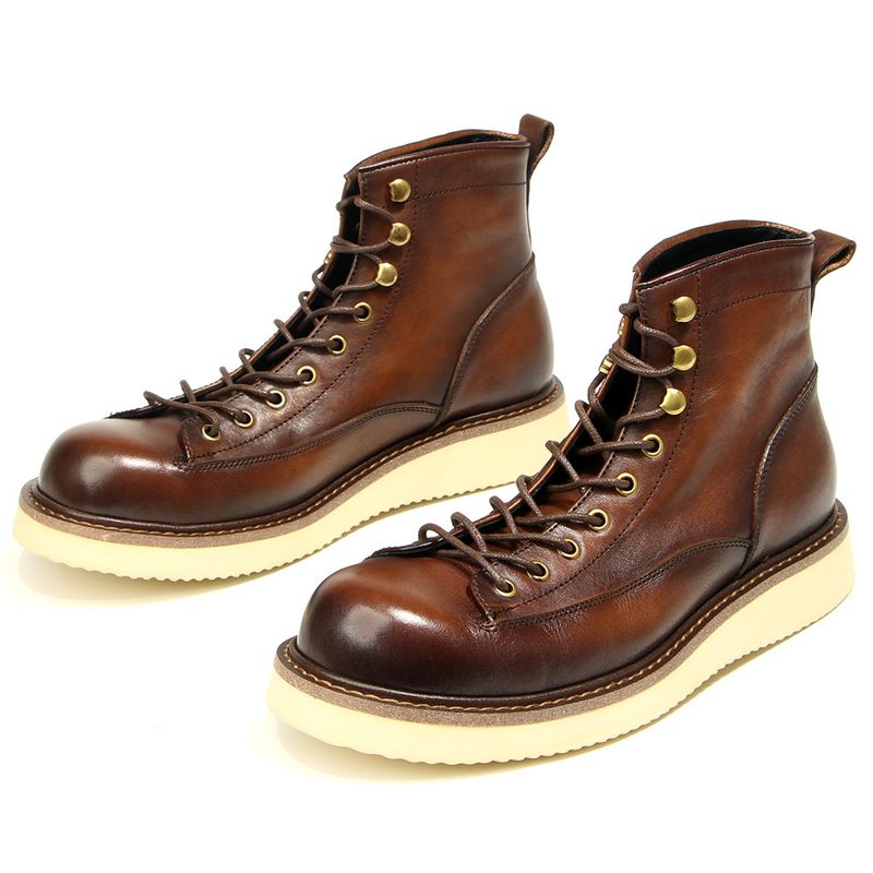 ShoeGlobe G16-11 Stivali da trekking retrò alti Martin, primo strato in pelle bovina, scarpe da uomo colorate fatte a mano_voghion.com