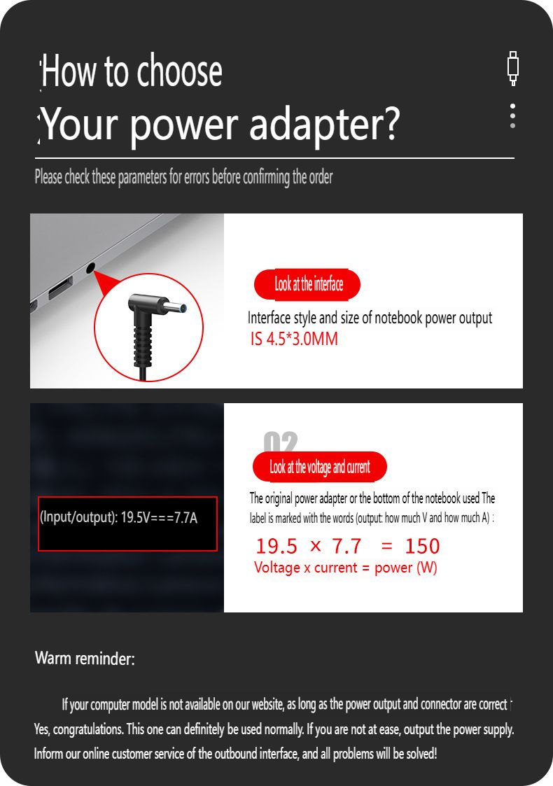 Gilt für HP 150 W Light And Shadow Night Wizard Laptop-Netzteil, 19,5 V, 7,7 A, Computer-Ladegerät, 4,5 x 3,0 mm_voghion.com