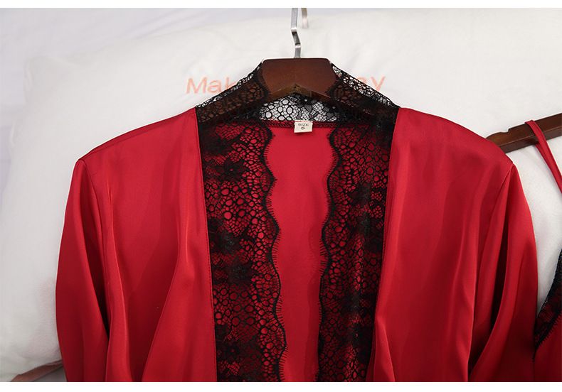 Women's Sleepwears Pajamas Summer Ice Silk Sexy Nightgown Four Piece Set With Chest Pad Lace Suspenders Nightdress Home Clothes Suit_voghion.com