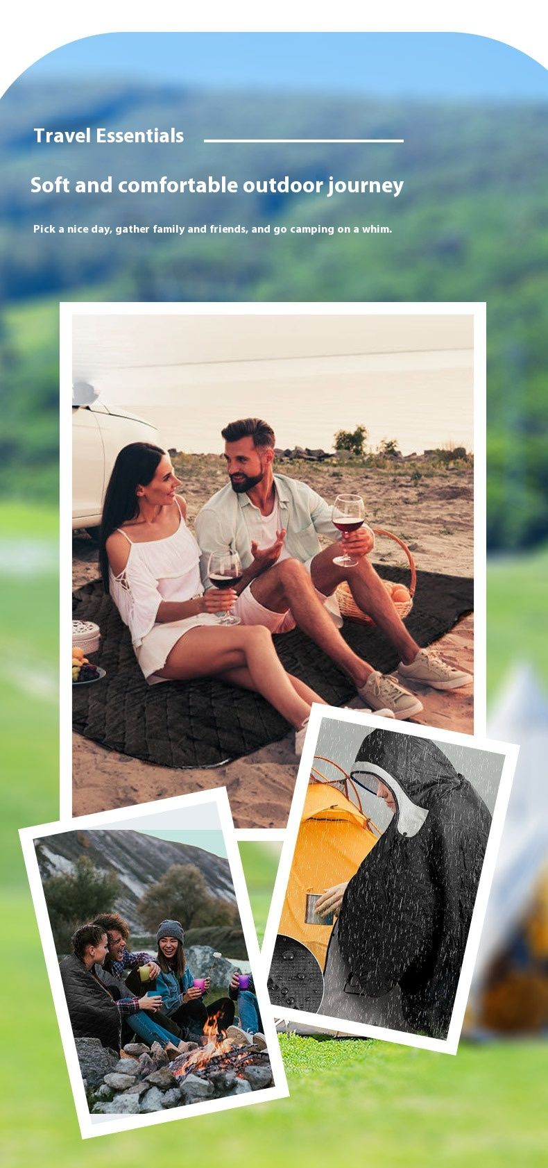 Modische Picknickmatte aus Yao-Kornsamt, Hut-Stil, Picknick-Camping, tragbare feuchtigkeitsbeständige Decke, rutschfeste Campingdecke für den Außenbereich_voghion.com