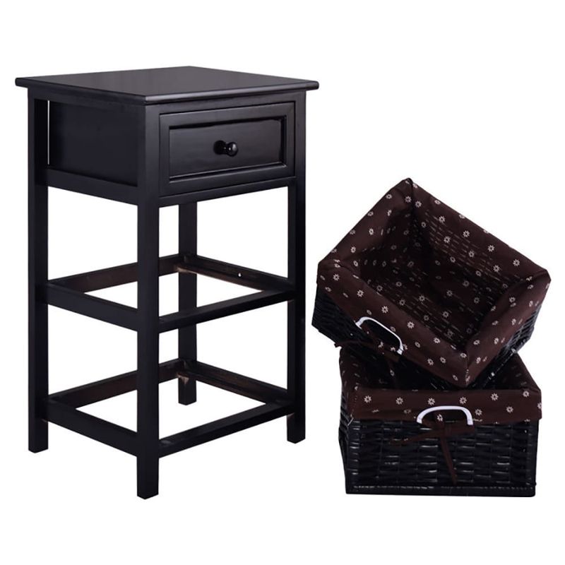 3 Tiers Wooden Storage Nightstand With 2 Baskets And 1 Drawer_voghion.com