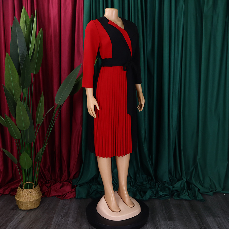Women's fashion temperament color matching strap pleated skirt elegant_voghion.com