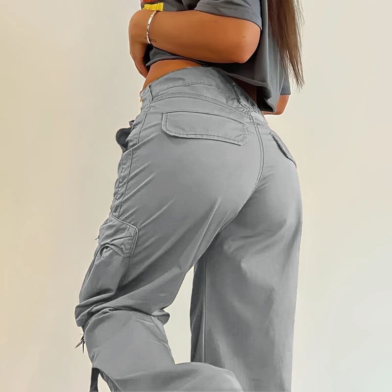 Pantaloni da donna retrò, con tasche, cuciture, vita media, gamba larga, coulisse, casual, tinta unita_voghion.com