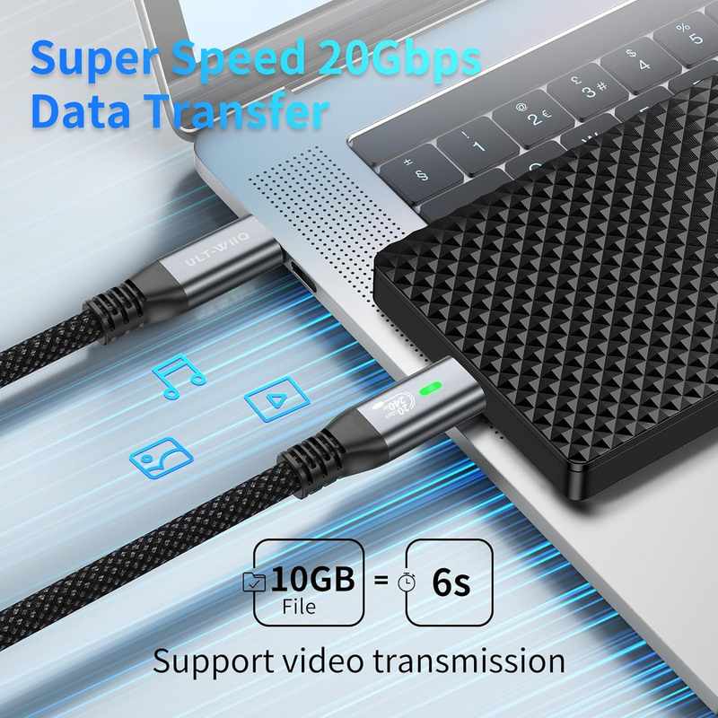 ULT-WIIQ līdz 240 W ātrgaitas PD 3.1 ātras uzlādes 20Gbps pārraide 4K izturīgs neilona pīts USB C datu kabelis, piemērots_voghion.com