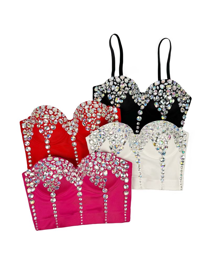 Colorful diamond acrylic, halter top, outer fishbone corset_voghion.com