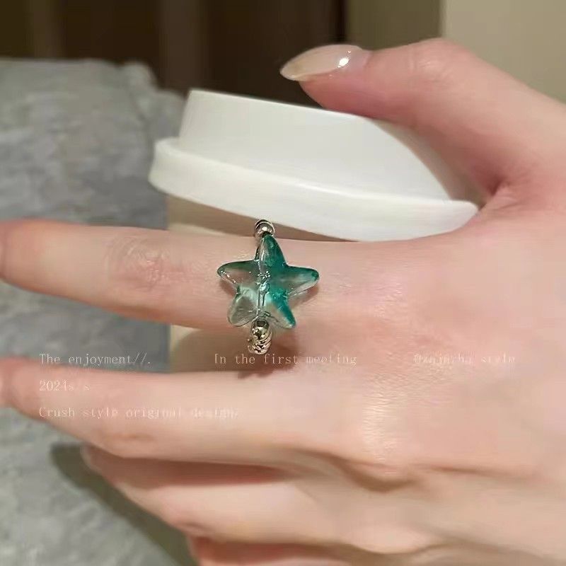 Violet Flower Women Early Spring 2025 Nieuwe Koreaanse stijl elastische kralen wijsvinger ring voor beste vriendinnen gelaagd dragen_voghion.com