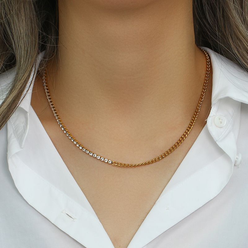 ins mode temperament lätt lyx mångsidig nyckelbenskedja skarvning tunn kubansk kedja zirkon armband halsband_voghion.com