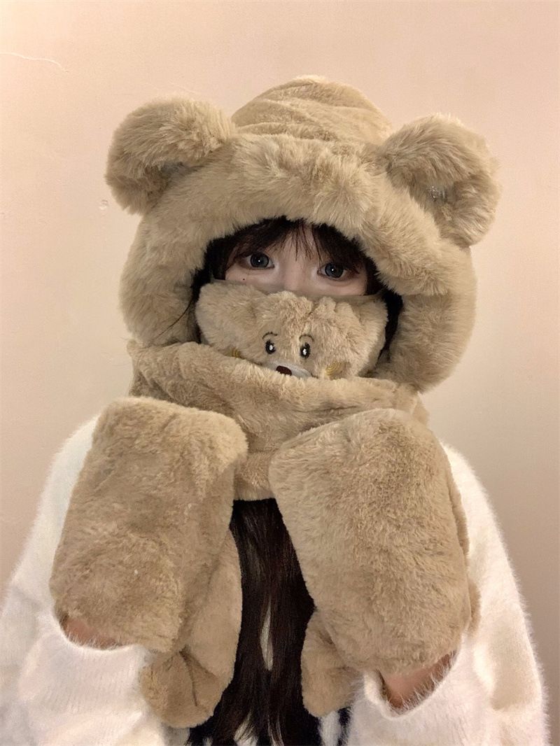 Set di cappello invernale soffice, sciarpa, guanti, berretto morbido in maglia con paraorecchie e accessori floreali staccabili, calda fodera in pile, coulisse regolabile_voghion.com