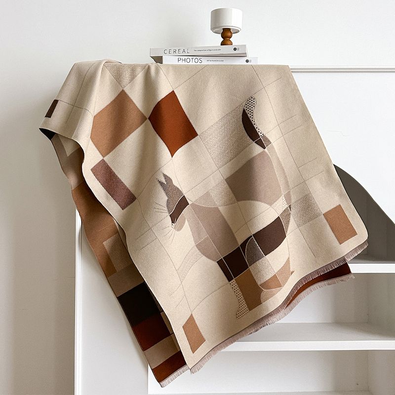 Women's Trendy High-End Elegant Scarf Cashmere High-Value Design Geometric Print Shawl_voghion.com