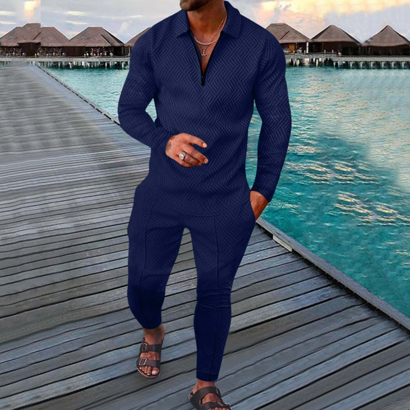 Camisa polo de manga larga y pantalones de chándal para hombre, traje de primavera y otoño de 2023, sudadera con cuello en V, ropa de calle vintage, conjuntos de chándal_voghion.com