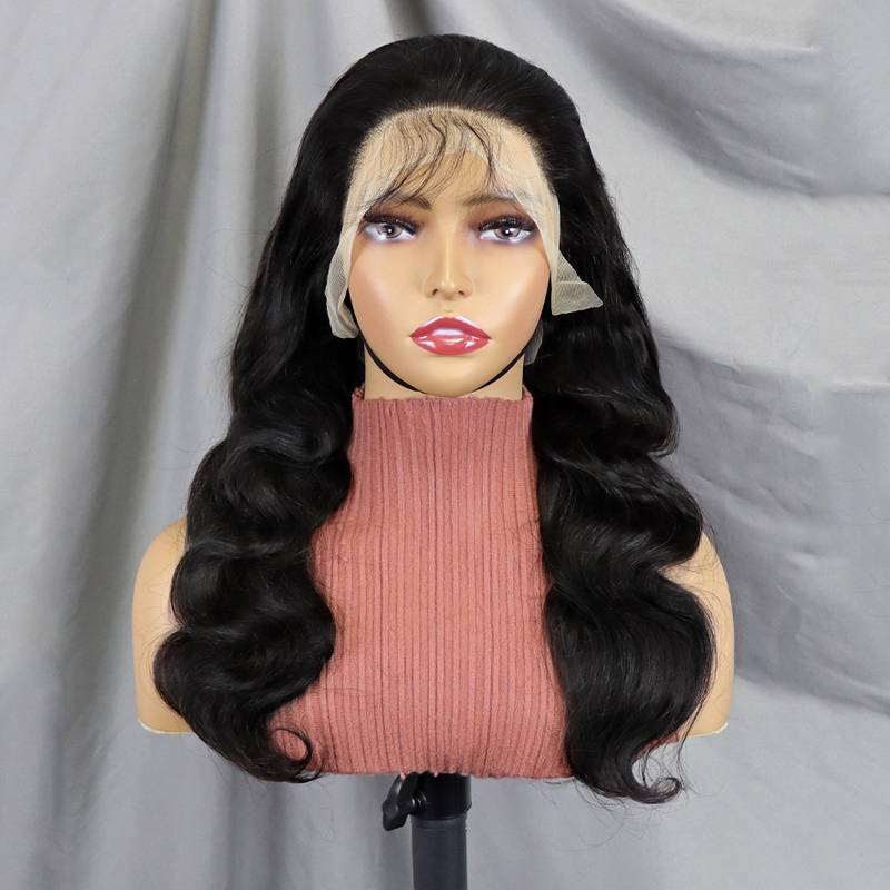 13x4 Lace Front Wigs Body Wave Human Hair Wigs For Women 200% Density Pre Plucked With Baby Hair Natural Black_voghion.com
