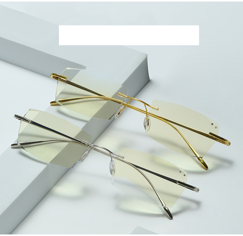 Occhiali da presbiopia unisex con bordo tagliato a luce blu con diamanti e occhiali da presbiopia senza cornice, occhiali da presbiopia per uomo e donna che cambiano colore_voghion.com