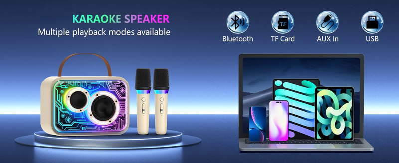 Karaoke aparat za odrasle i djecu, moderan prijenosni Bluetooth zvučnik s bežičnim mikrofonima, DJ svjetlima, čarobnim glasom, za kućnu/vanjsku zabavu_voghion.com