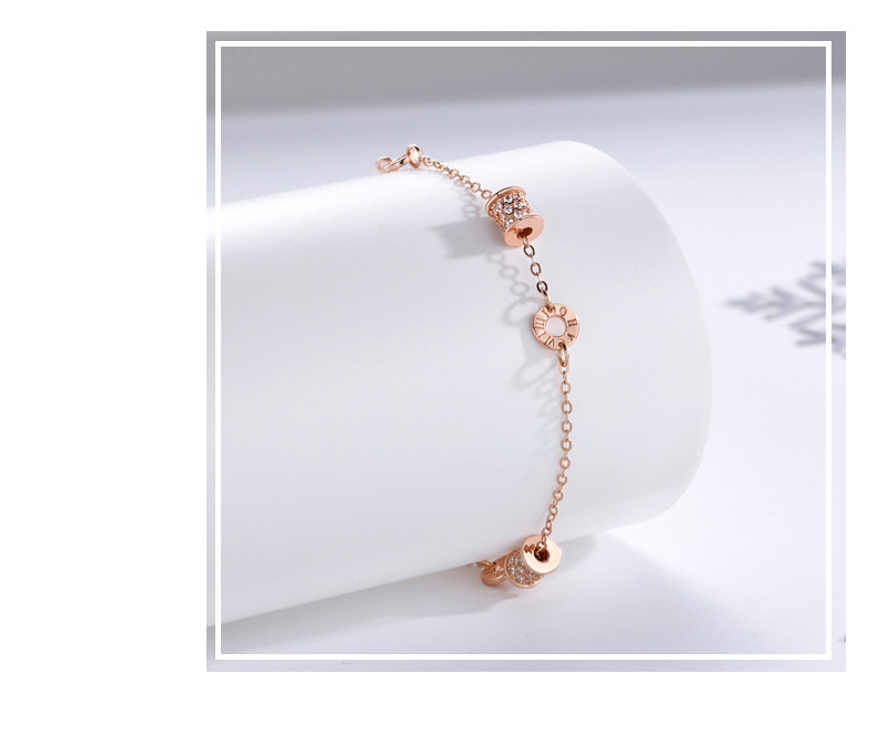 Bracciale da donna con numeri romani in argento Sterling 925, semplice, in oro rosa, di alta qualità._voghion.com