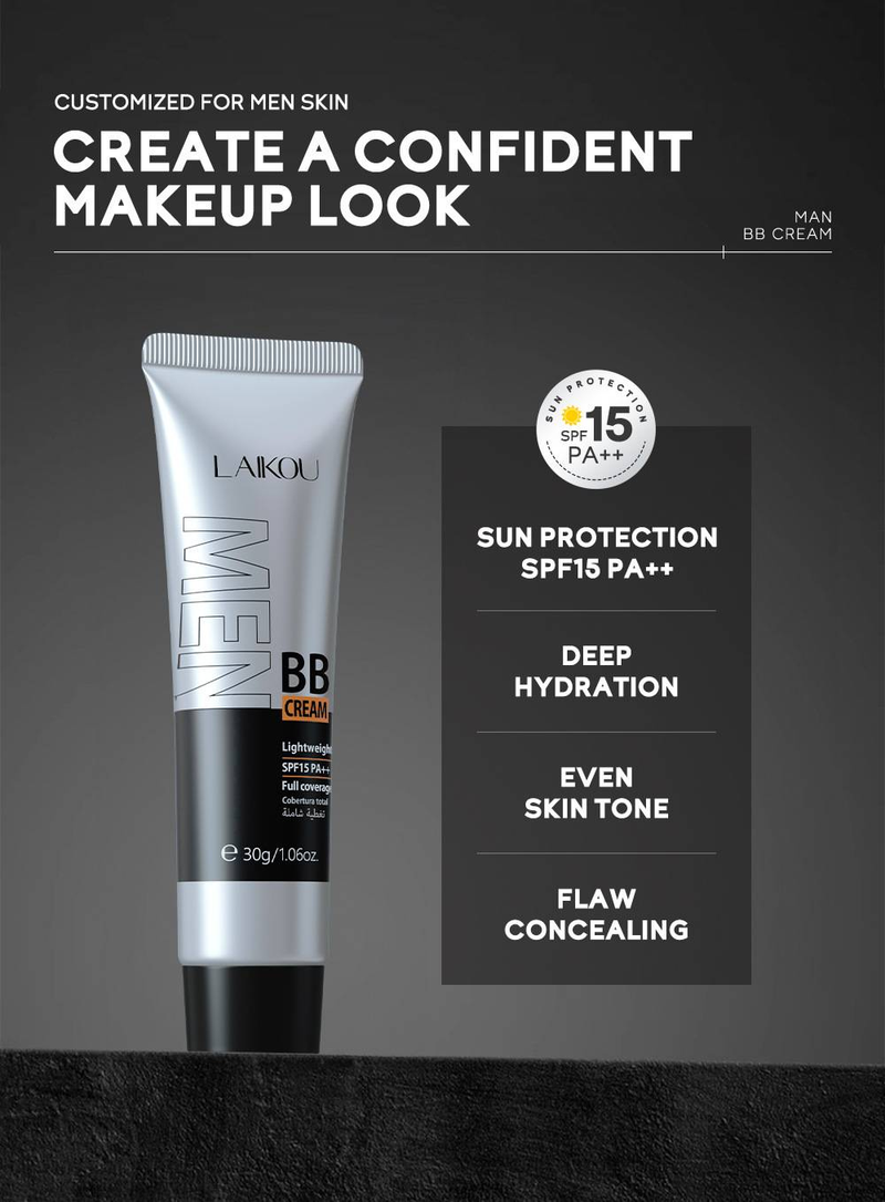 BB crème LAIKOU pour homme 30 g (en boîte) - Plusieurs couleurs disponibles, SPF 15 PA++ - Pour un teint impeccable_voghion.com