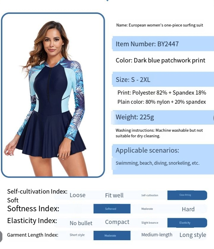 Vestito intero a maniche lunghe, costume da surf, costume da bagno, muta, sexy, colore a contrasto, da donna_voghion.com
