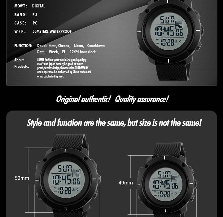 1213 Smartwatch: 50M Waterproof, Digital Display, Fitness Tracker Sports-ready Design Black Durable Strap_voghion.com