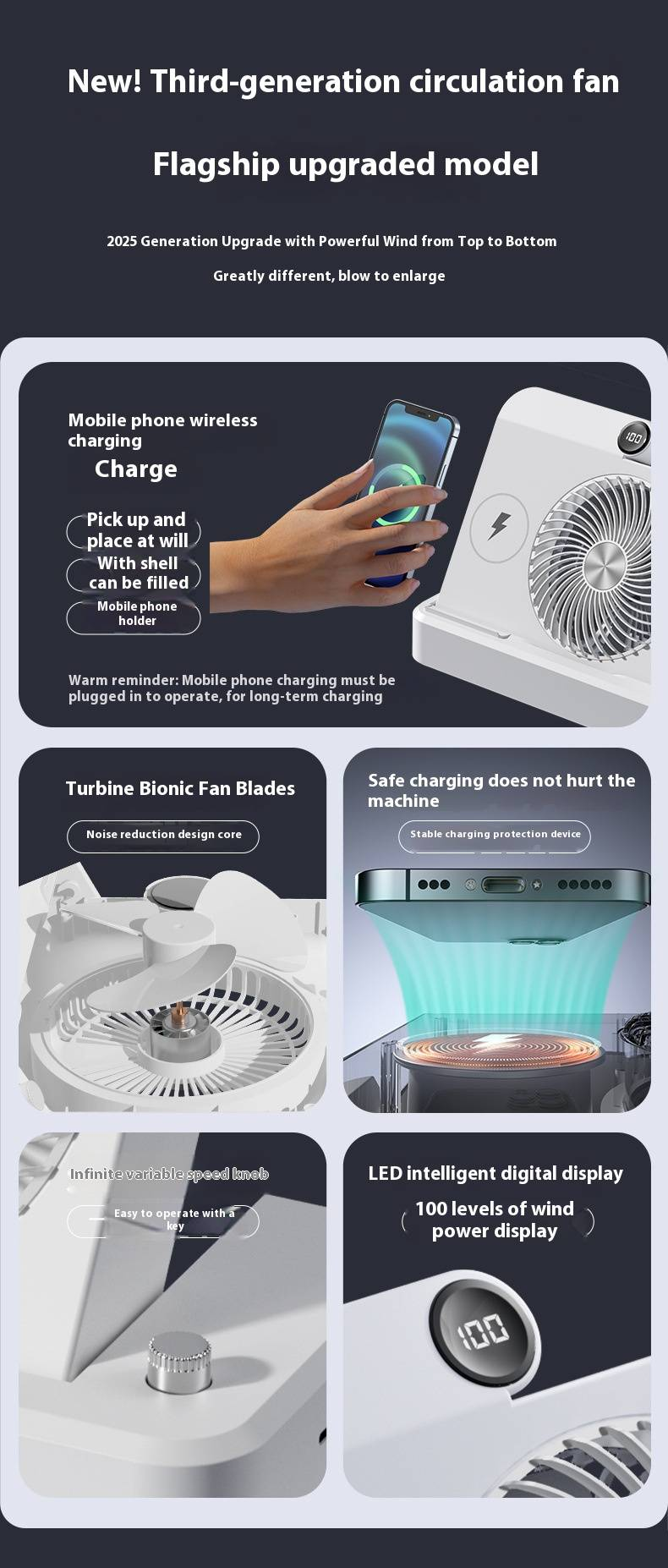 Versatile Desktop & Standing USB Fan With Remote Control - Ultra Quiet, 6-Speed Adjustable, Powerful Airflow, Rechargeable Battery, 12H+ Runtime_voghion.com