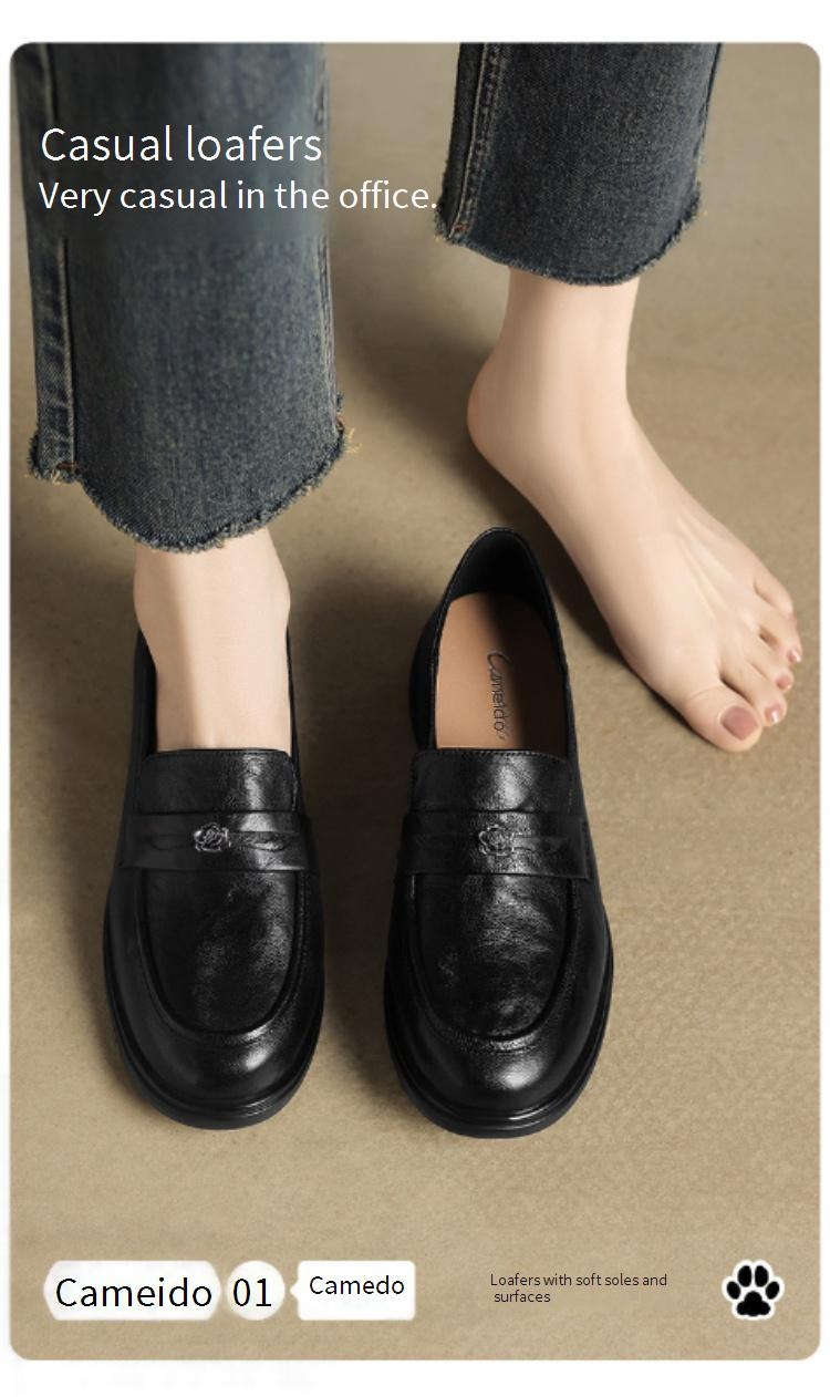 【Handgeschöpftes Lammleder, weiche Sohle und weiches Obermaterial】 Britische Loafer von Cameido für Damen, tiefe Slipper mit niedrigem Absatz für den Herbst_voghion.com