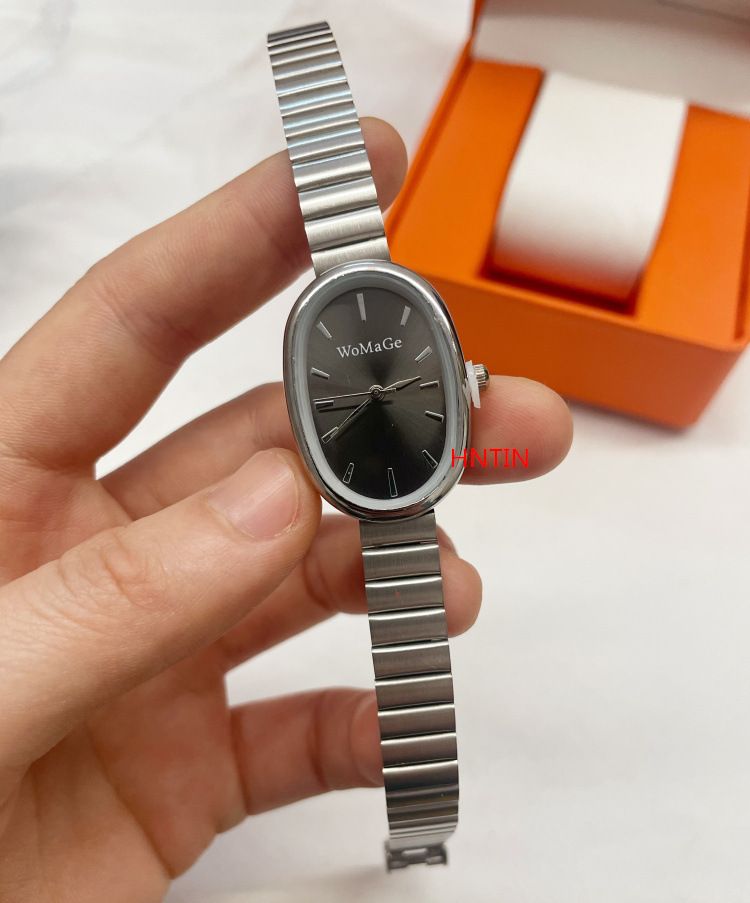 Montre-bracelet à quartz avec bracelet en chaîne et cadran ovale, compacte, style coréen, boucle déployante, tendance et polyvalente pour femme_voghion.com