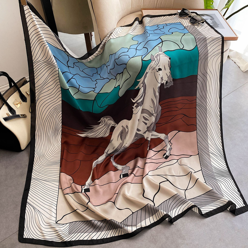 Scialle con aria condizionata, stampa pony, seta, protezione solare versatile, parasole, sciarpa di seta, decorazione femminile, spiaggia_voghion.com