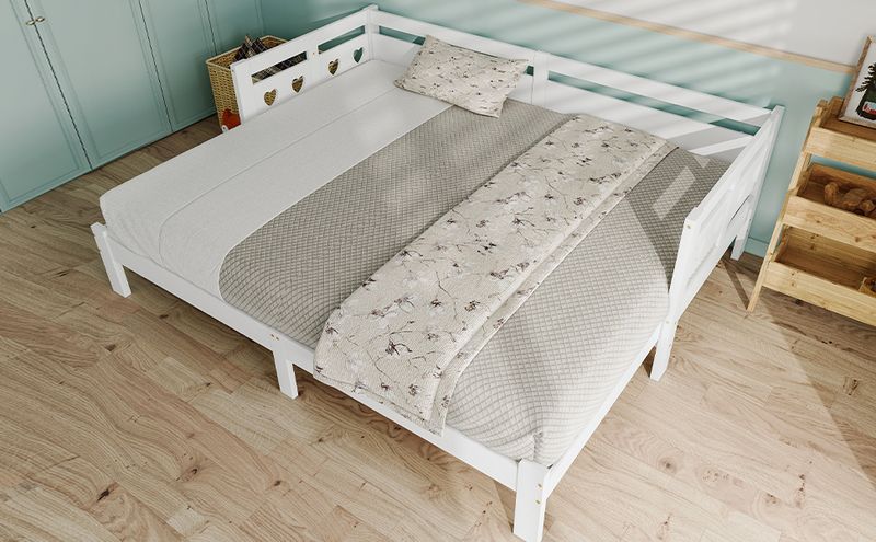 Tagesbett 90x200cm Ausziehbar, Massivkiefer, Mit Rollrost Herzform, Weiß_voghion.com