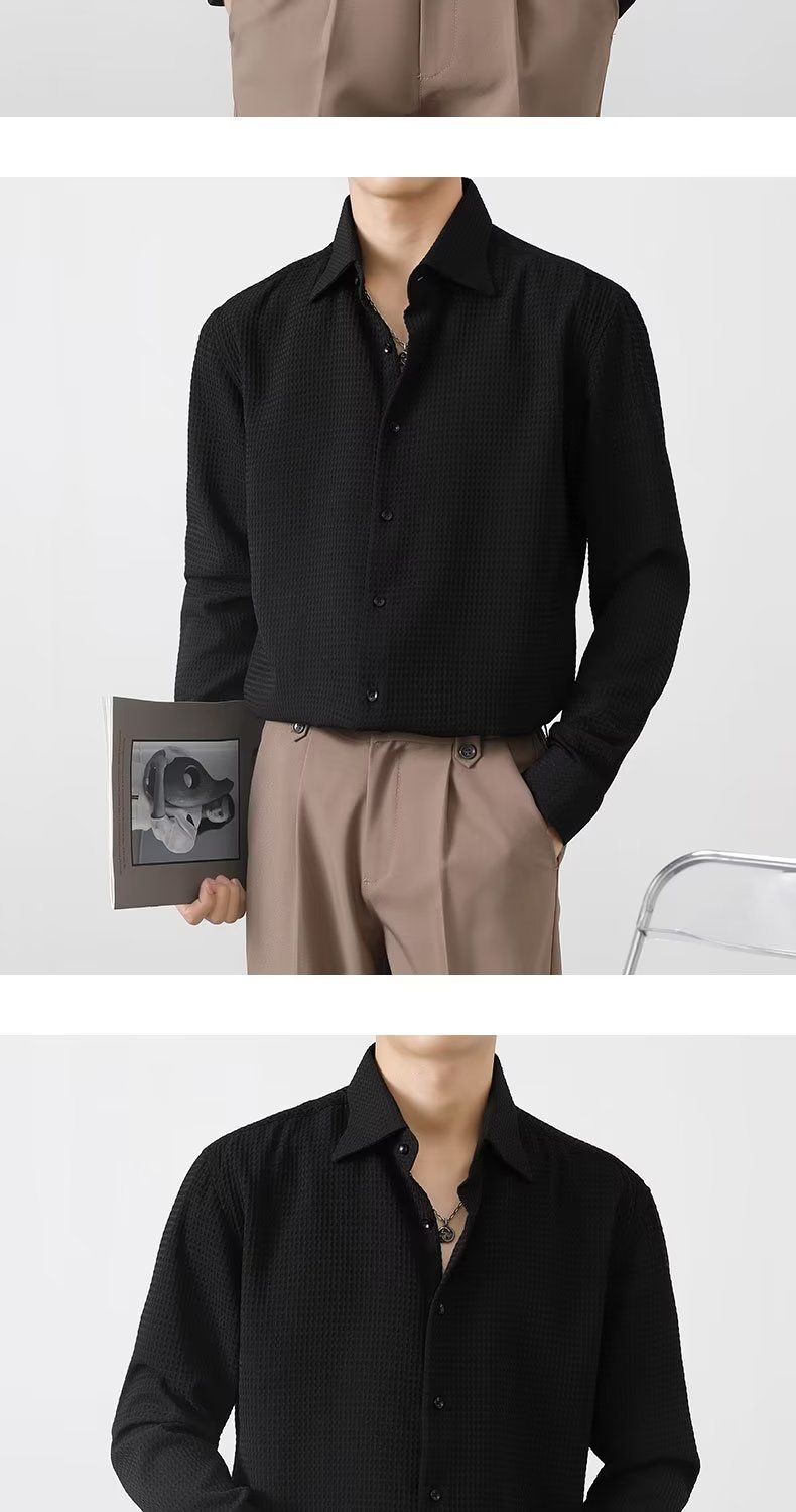 Camicia da uomo francese business casual, di alta qualità, a maniche lunghe, primavera-autunno, vestibilità aderente, tendenza, attraente_voghion.com