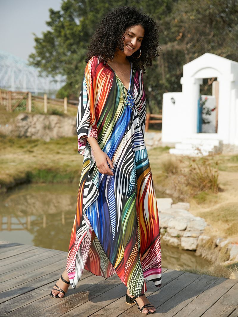 Women's Clothing Printed Holiday Loose Large Size Long Skirt Beach Dress Robe Bikini Blouse_voghion.com