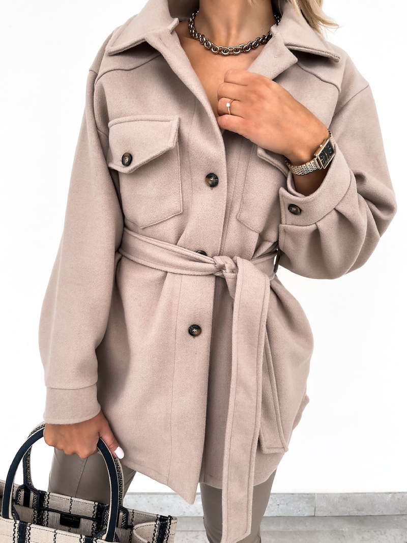 Cappotto ampio in lana con camicia monopetto in tinta unita spessa con risvolto alla moda da donna_voghion.com