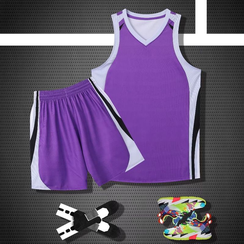 Basketbalpakset, zomerteamuniform voor heren, bedrukt met sneldrogende, ademende woorden, onderneming en publiek_voghion.com